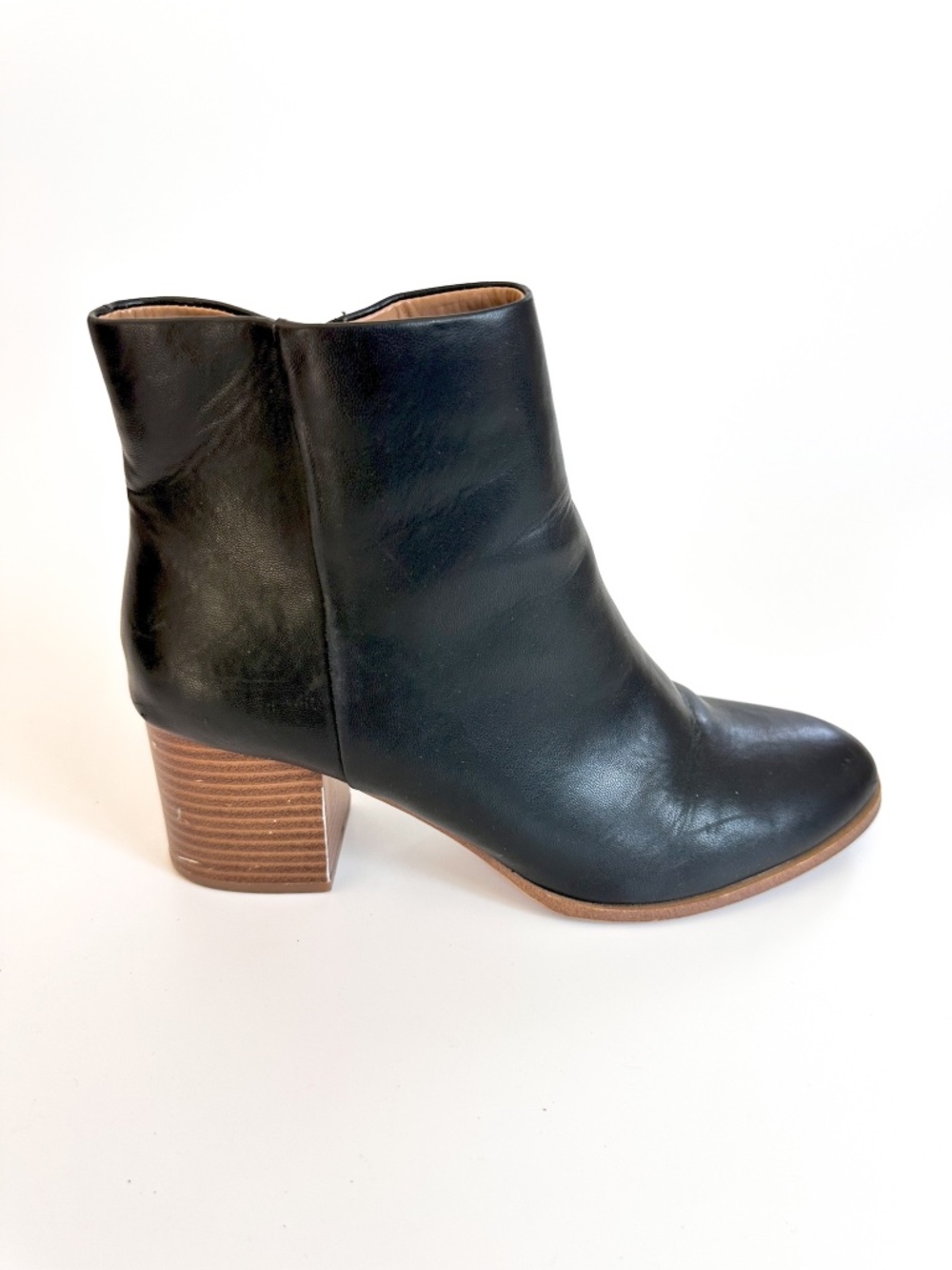 J Crew Chelsea Women's Black Leather Pull On Ankle Boots Block Heel Size 9